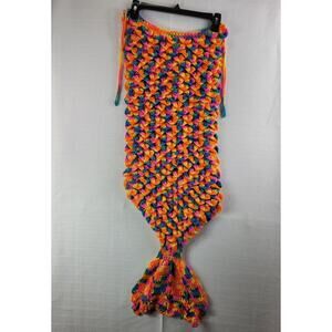 Knit Crochet Mermaid Orange Blue Pink Yellow Cover-Up Adult Body Blanket Rainbow